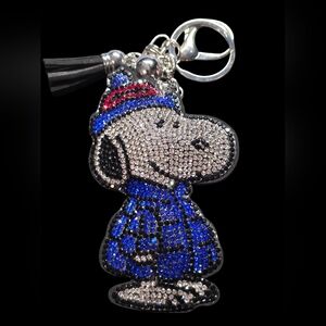 Crystal Snoopy Bag Charm Keychain with Royal Blue Accents